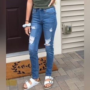 Aeropostale High Rise Curvy Jeggings blue winter autumn denim distressed